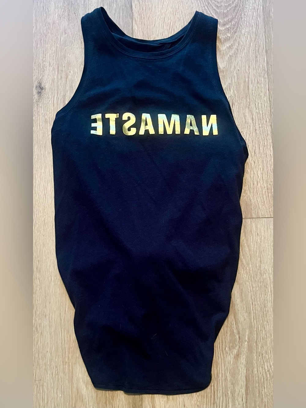 lululemon Black Tank Toe Back Vintage with Gold NAMASTE Foil